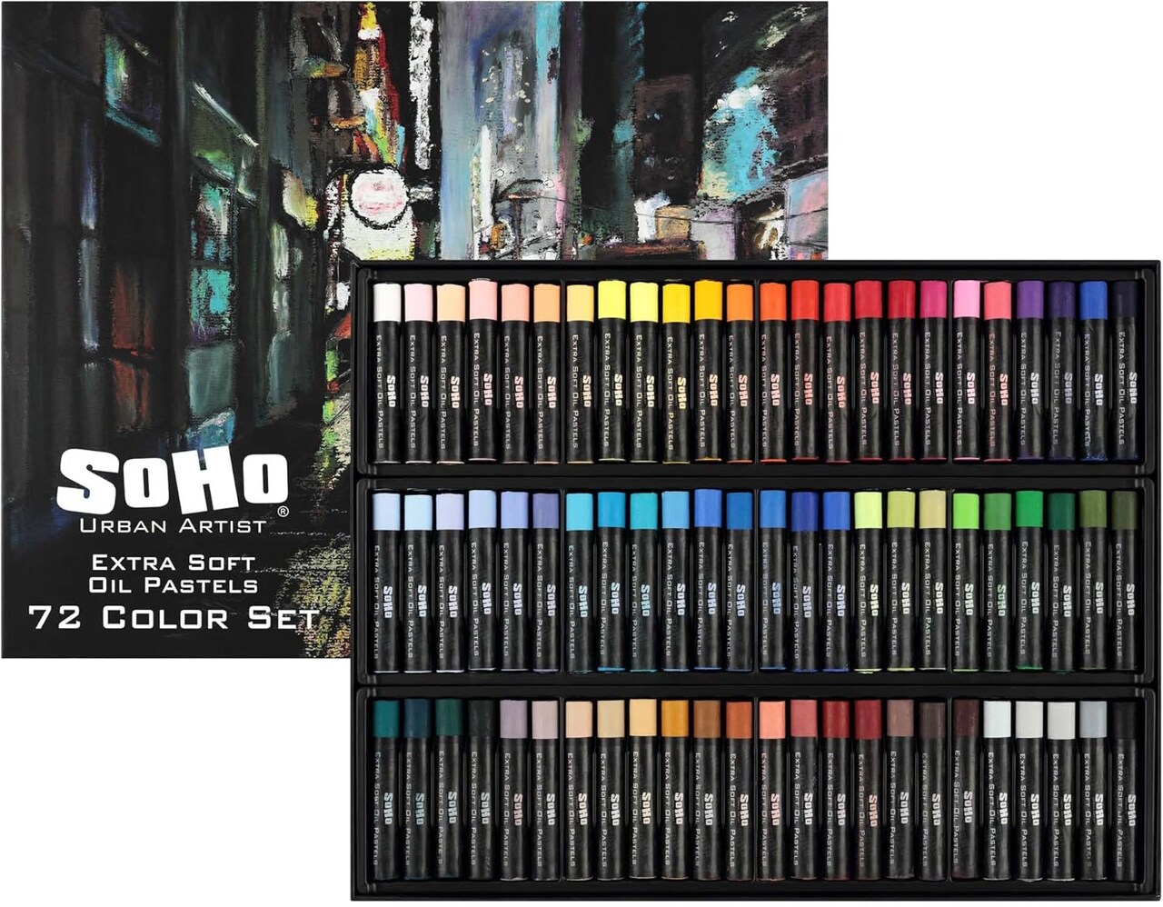Oil Pastels Set of 72 - Extra Soft, Blendable, Highly Pigmented and Vibrant, Ideal for Artists, Professionals, Students - Suitable for Drawing, Sketching, Layering, and Scraping